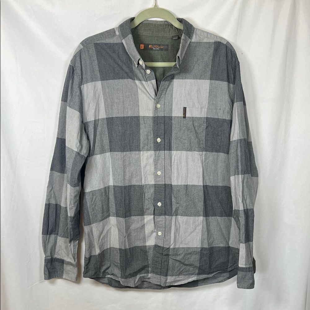 Ben Sherman Plaid Gray Button Down Long Sleeve size L